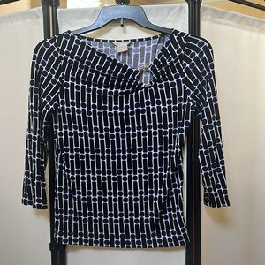 Michael Kors beautiful blouse combination of dark blue, black and white.
